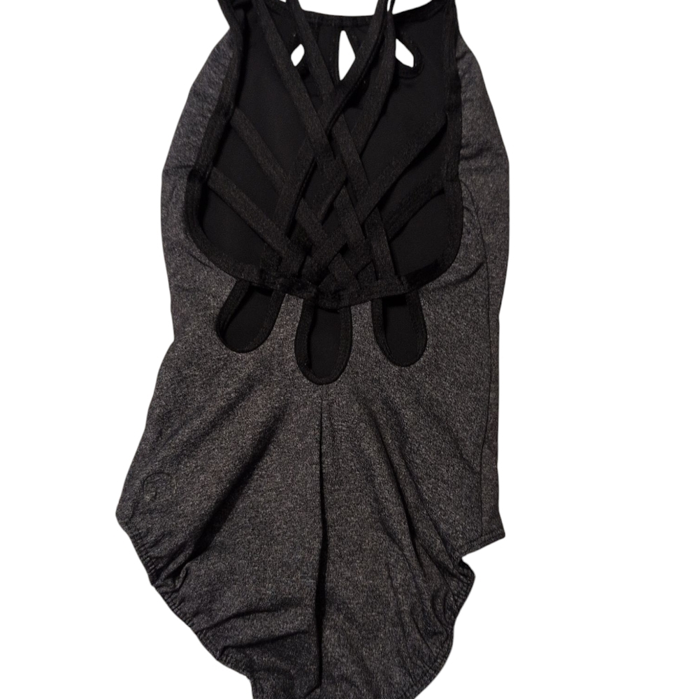 Gray & Black Cutout Bodysuit Leotard Bodysuit Five Dancewear Size Youth Large - Picture 3 of 3